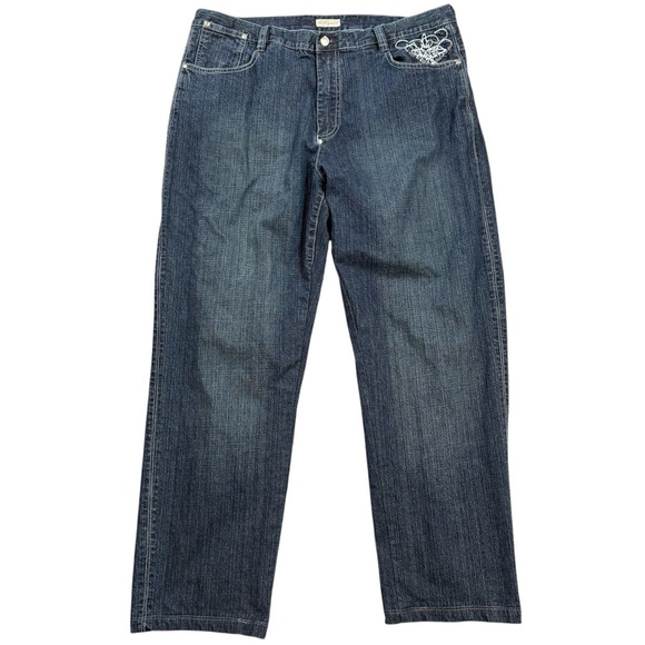 A Tiziano Jeans Men 40x31 Blue Rabbit Wide Leg Logo Y2K Hip Hop Measures 38 1/2 - Picture 2 of 16